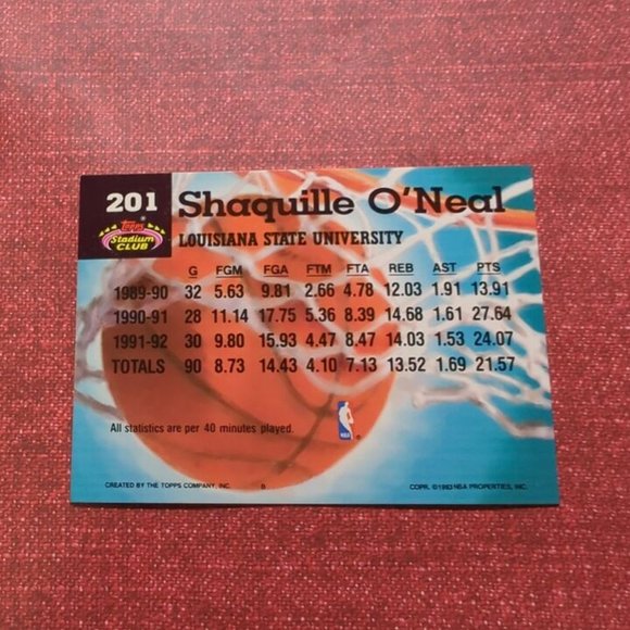 1992-93 Topps Stadium Club Members Choice Shaquille O'Neal Rookie Card #201 RC - Picture 4 of 6